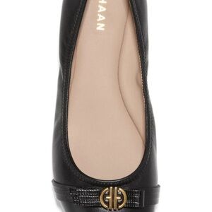 Cole Haan Tova Bow Ballet Flats | Black Leather | Size 8B | Gold Accents